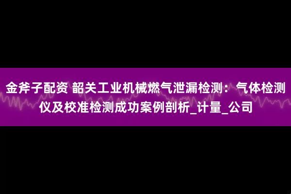 金斧子配资 韶关工业机械燃气泄漏检测：气体检测仪及校准检测成功案例剖析_计量_公司